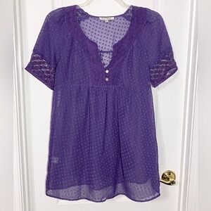 Y2K Black Rainn Swiss Dot Lace Trim Blouse and Camisole Purple Size Medium